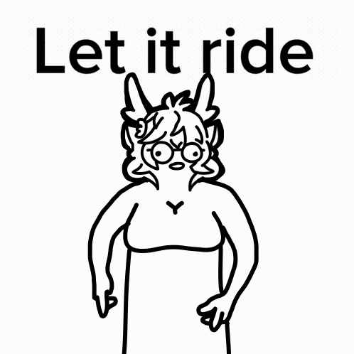 a black and white drawing of a woman with horns and the words let it ride above her .