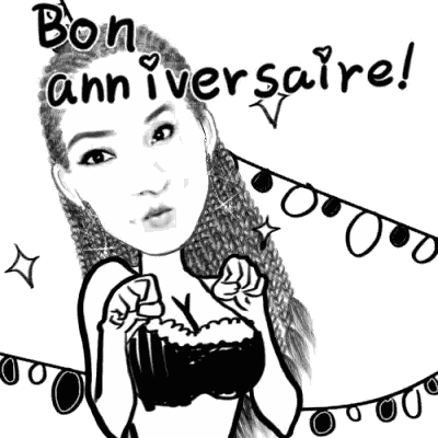 a black and white drawing of a woman with the words bon anniversaire written on it