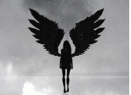 Black And White Woman With Wings Drawing GIF