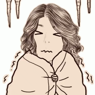 A Black And White Drawing Of A Woman Wrapped In A Blanket With Icicles Coming Out Of Her Hair . GIF