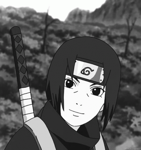 A Black And White Drawing Of A Young Boy With A Headband With A G On It GIF