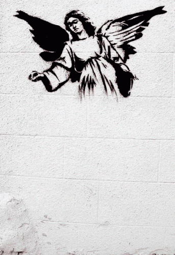 A Black And White Drawing Of An Angel With Hearts Coming Out Of Her Hands GIF
