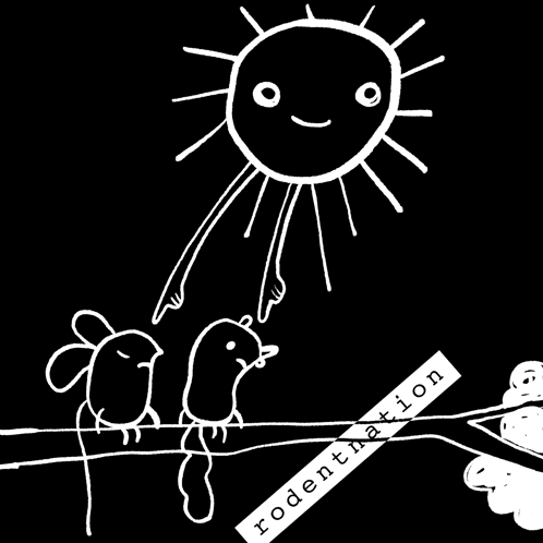A Black And White Drawing Of Birds And A Sun With Rodentnation Written Underneath GIF
