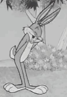 A Black And White Drawing Of Bugs Bunny Standing In The Grass . GIF