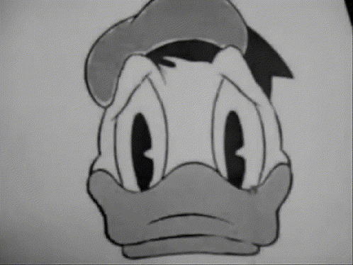 A Black And White Drawing Of Donald Duck With His Eyes Closed GIF