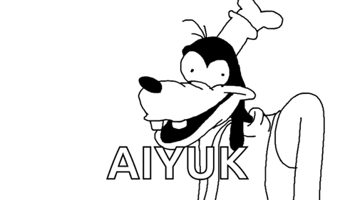 A Black And White Drawing Of Goofy With The Name Aiyuk Written Below Him GIF