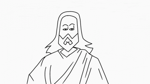 A Black And White Drawing Of Jesus With Long Hair And A Beard . GIF
