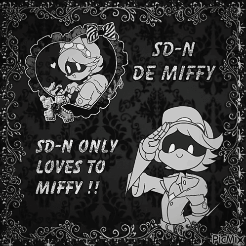 A Black And White Drawing Of Sd-N And De Miffy GIF