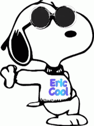 A Black And White Drawing Of Snoopy Wearing Sunglasses And A Eric Cool Shirt GIF