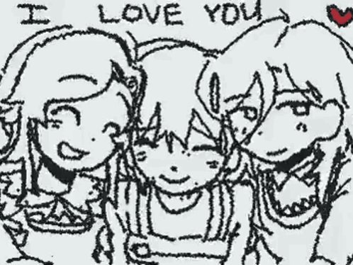 A Black And White Drawing Of Three Girls With The Words I Love You Written On The Bottom GIF