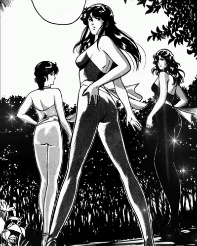 A Black And White Drawing Of Three Naked Women GIF