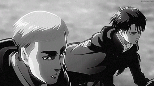 A Black And White Drawing Of Two Anime Characters With E-R-R-U-I-N Written On The Bottom Right GIF