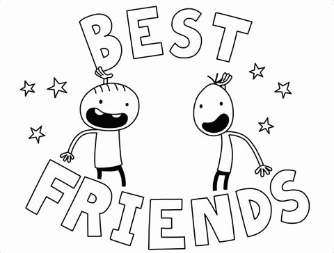 A Black And White Drawing Of Two Boys Holding Hands With The Words Best Friends Above Them GIF