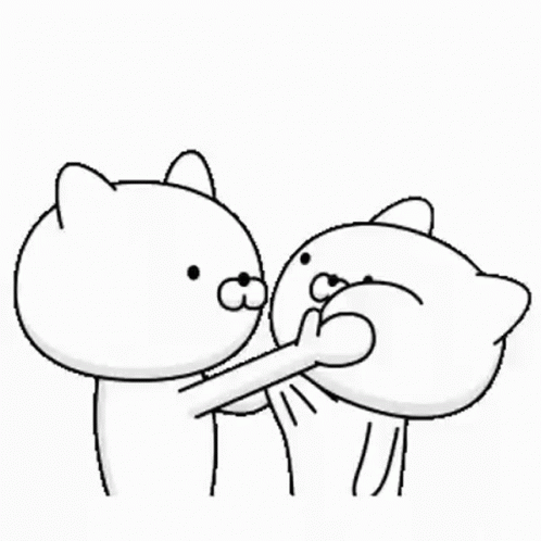 A Black And White Drawing Of Two Cartoon Cats Standing Next To Each Other On A White Background . GIF