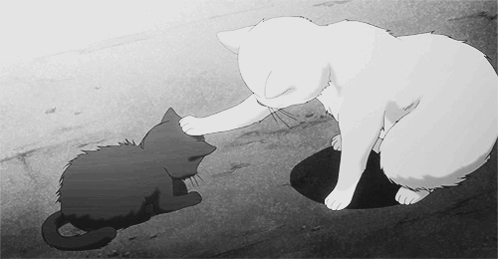 A Black And White Drawing Of Two Cats Playing With Each Other GIF