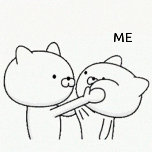 A Black And White Drawing Of Two Cats Touching Each Other 'S Faces With The Word Me In The Middle . GIF