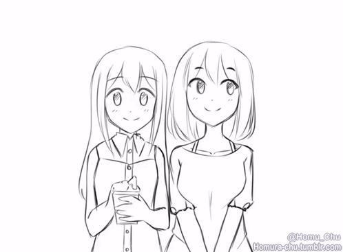 A Black And White Drawing Of Two Girls With The Name Homura-Chu Tumblr.com GIF