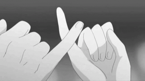A Black And White Drawing Of Two People Making A Pinky Promise GIF