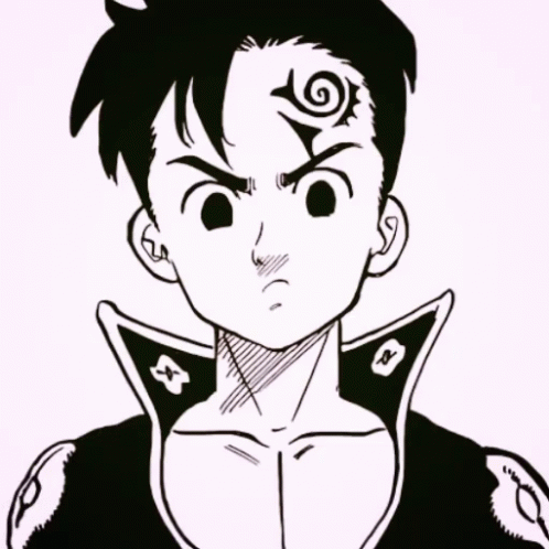 A Black And White Drawing Of Zeldris With A Yellow Sign Behind Him GIF