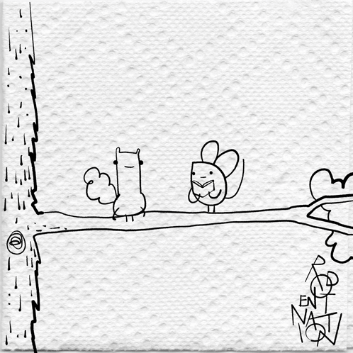 A Black And White Drawing On A Napkin That Says ' Ent Nation ' At The Bottom GIF