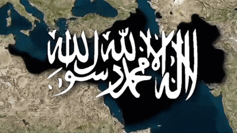 A Black And White Flag With The Word Allah In White Letters GIF