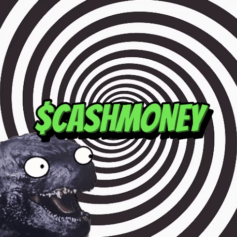 A Black And White Hypnotic Spiral With The Words Cashmoney In Green GIF