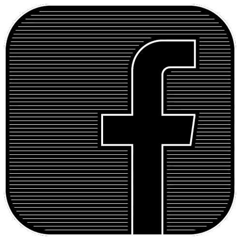a black and white icon of a facebook logo with a striped background .