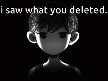 A Black And White Image Of A Boy With The Words " I Saw What You Deleted " Above Him GIF
