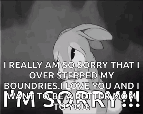A Black And White Image Of A Bunny With The Words I Really Am So Sorry GIF