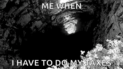 A Black And White Image Of A Cave With The Words `` Me When I Have To Do My Taxes '' Written On It . GIF