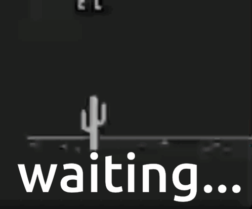 A Black And White Image Of A Dinosaur And A Cactus With The Words " Waiting " Below It GIF