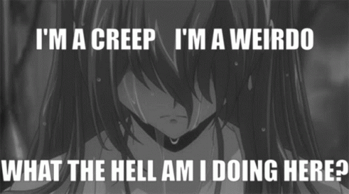 A Black And White Image Of A Girl With The Words " I 'M A Creep " GIF