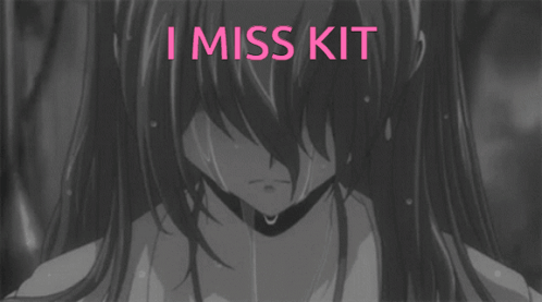 A Black And White Image Of A Girl With The Words I Miss Kit GIF