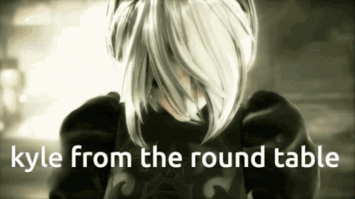 A Black And White Image Of A Girl With The Words Kyle From The Round Table GIF
