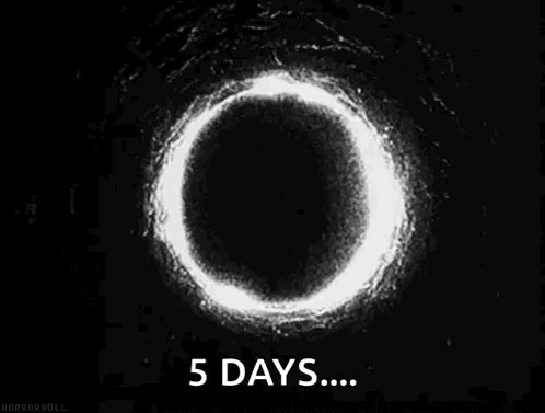 A Black And White Image Of A Glowing Circle With The Words `` 5 Days ... '' Below It . GIF
