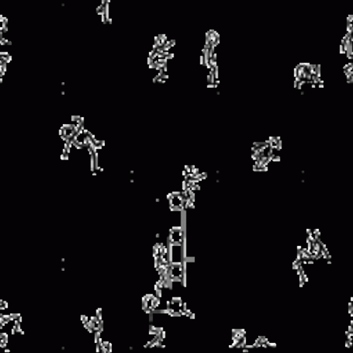 A Black And White Image Of A Ladder Being Used In A Video Game . GIF