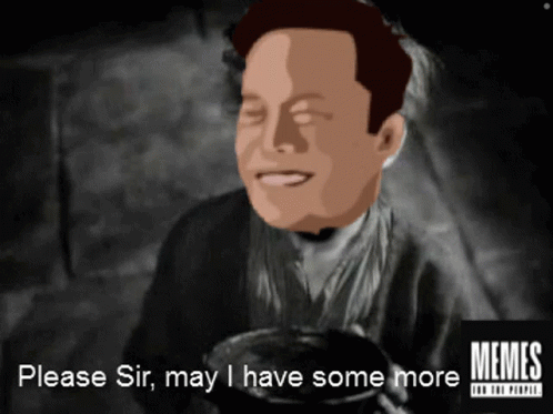 A Black And White Image Of A Man With The Caption " Please Sir May I Have Some More Memes For The People " GIF