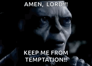 A Black And White Image Of A Man With The Words Amen Lord Keep Me From Temptation GIF