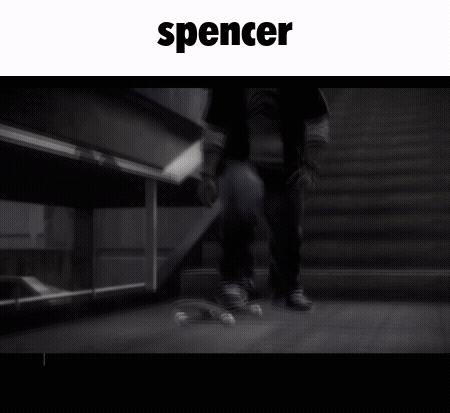 A Black And White Image Of A Person Walking Down Stairs With The Name Spencer On The Top GIF