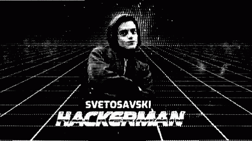 A Black And White Image Of A Person With The Name Svetosavski Hackerman Written On It GIF