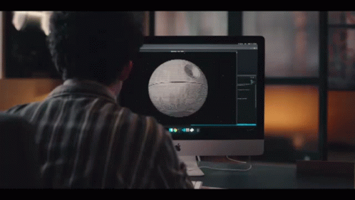 A Black And White Image Of The Death Star Made Of Lines . GIF
