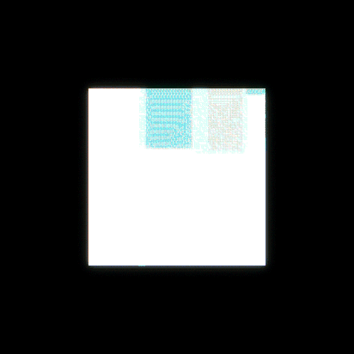 a black and white image with a rainbow colored border shows a picture of a room