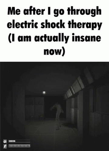 A Black And White Image With The Words Me After I Go Through Electric Shock Therapy ( I Am Actually Insane Now ) GIF