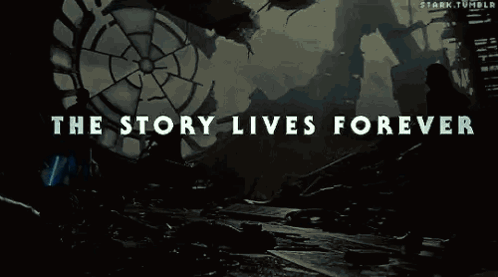 A Black And White Image With The Words The Story Lives Forever On It GIF
