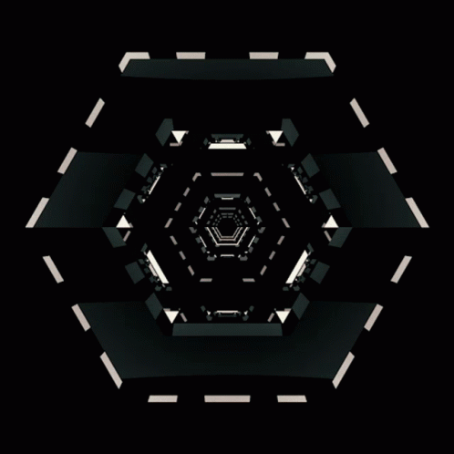 A Black And White Kaleidoscope Of Geometric Shapes And Lines GIF