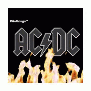 A Black And White Logo For Ac Dc With Flames In The Background GIF
