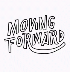 A Black And White Logo For Moving For War With An Arrow Pointing Right . GIF