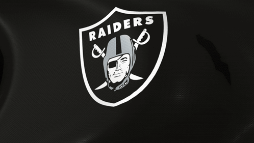 A Black And White Logo For The Raiders Football Team GIF