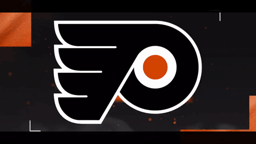 A Black And White Logo On An Orange Background GIF