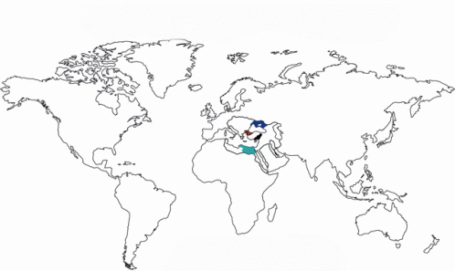 A Black And White Map Of The World With The Middle East In The Center GIF